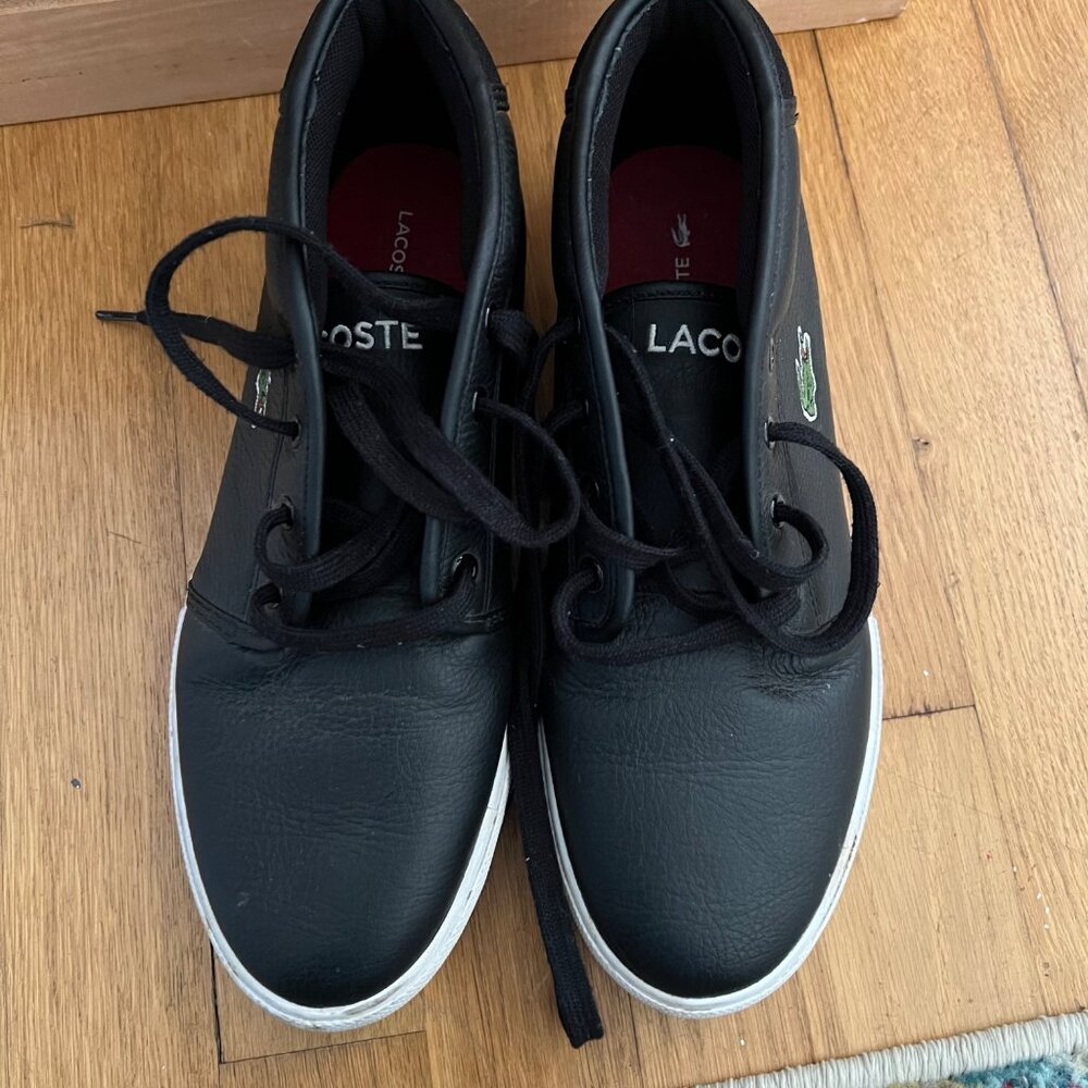 Lacoste Mens Size 7 Black Leather Ampthill LCR3 SPM Mid Lace-Up Sneakers Shoes - Picture 3 of 16